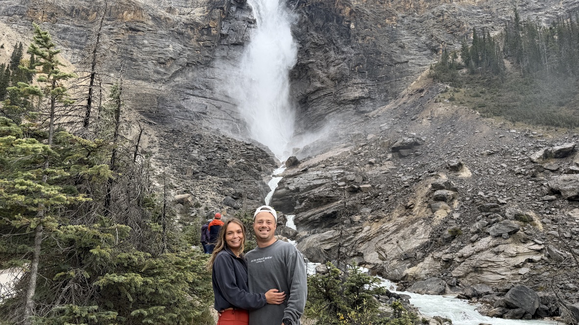 Drew and Katy in front of Takakkaw Falls